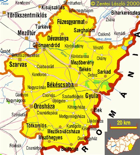 Magyarország részletes térképe városokkal falvakkal. Békés megye - A magyar helyesírás szabályai c. kötet alapján