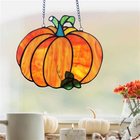 River Of Goods Orange Pumpkin Stained Glass Window Panel 20100 The