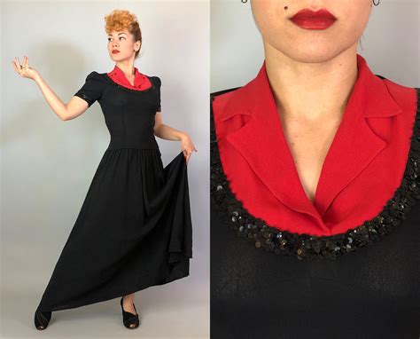 1940s color block cutie gown vintage 40s two tone tomato red and black evening dress with