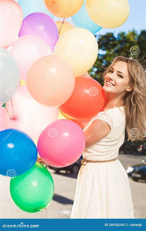 Woman With Balloons Stock Photo Image Of Gorgeous City