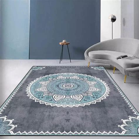 Gray Blue Mandala Carpet Vintage Europe Simple Bedroom Bedside Etsy