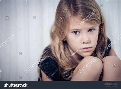 Portrait Sad Little Girl Sitting Near Stock Photo 361675334 Shutterstock