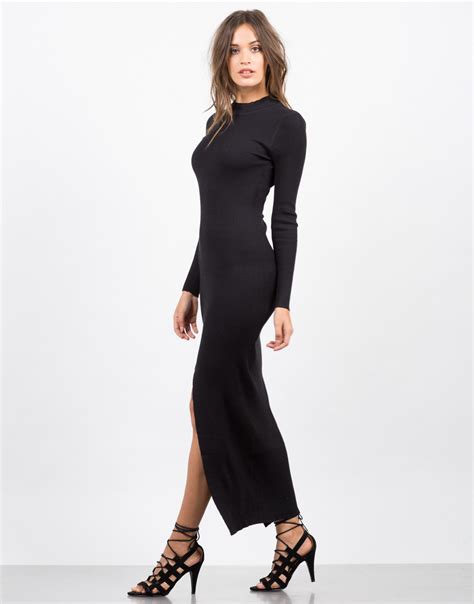 Ribbed Slit Maxi Dress Black Dress Bodycon Dress 2020ave