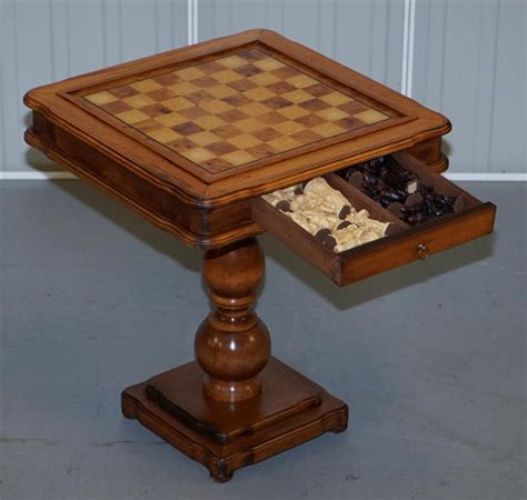 Vintage Burr Burl And Natural Walnut Chess Table With Single Drawer