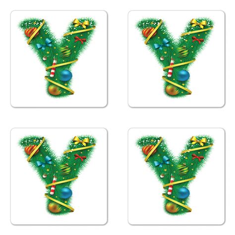 Christmas Alphabet Coaster Set Of 4 Holiday Theme Y Letter Baubles