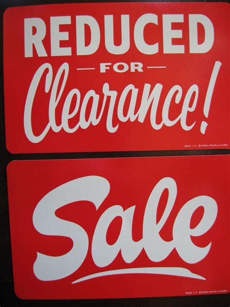 Sale Reduced For Clearance Sale Signs