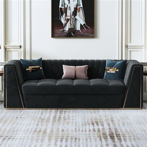 2300mm Modular Velvet Sofa Deep Grey Tufted Upholstery Modern Couch