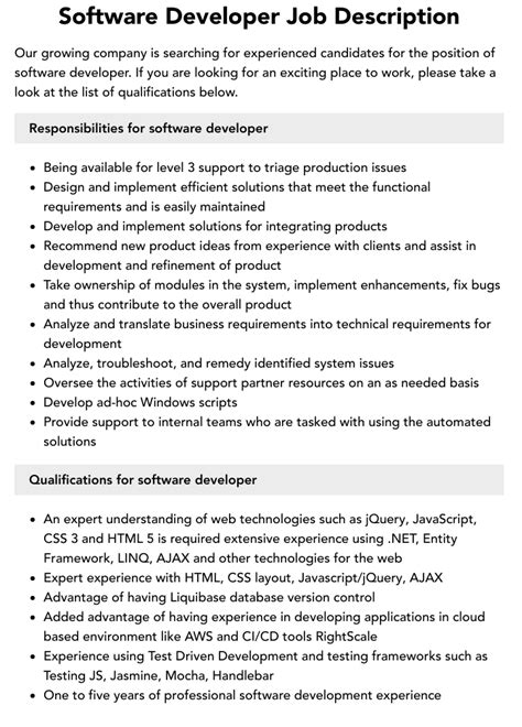 Software Developer Job Description Velvet Jobs