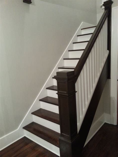 Refinishing Stairs Dark Stain White Risers Antique Walnut Finish