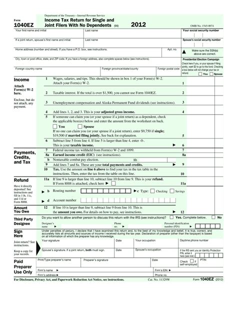 Complete form 1040 if your tax situation is complicated. 2012 Form IRS 1040 EZ Fill Online Printable Fillable | 1040 Form Printable