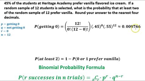 What is the probability that: 10.4 Binomial probability at least two ice cream - YouTube