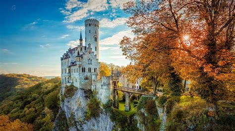 Landscape Hdr Nature Cliff Fall Trees Sunlight Castle