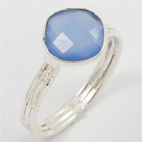 Natural Blue Chalcedony Gemstone 925 Sterling Silver Ring Size Us 625