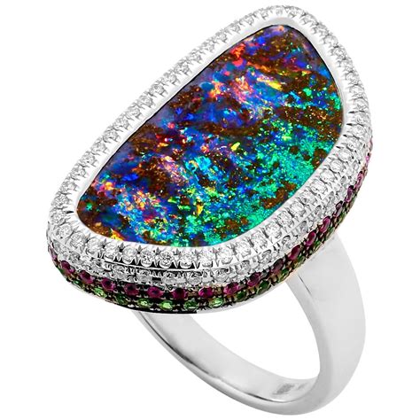 Natural Untreated Australian 1025ct Boulder Opal Diamond Ring 18k