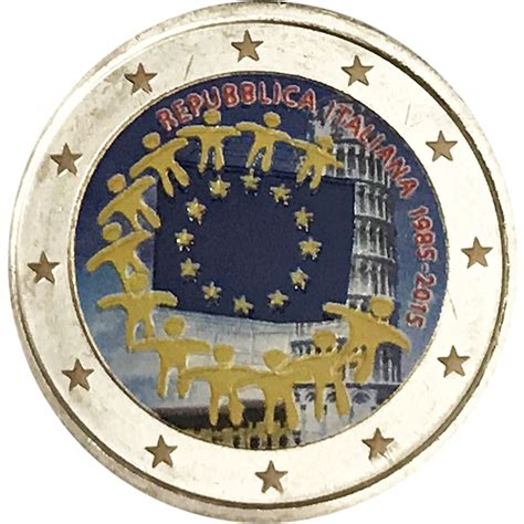 2 Euro Italia 2015 Bandiera Europea Colorata Colorati Euro