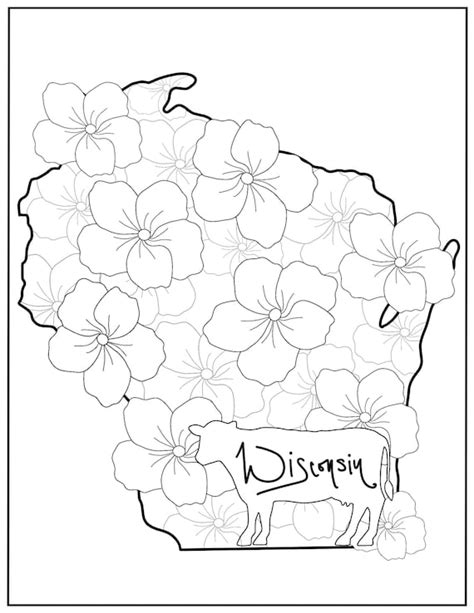 State Coloring Page Wisconsin Flowers State Flower Animal Etsy