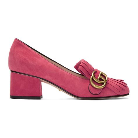 Gucci Pink Suede Gg Marmont Loafer Heels Lyst