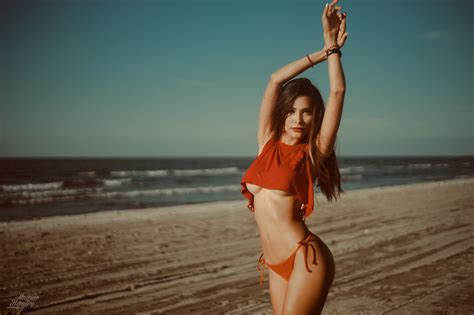 Wallpaper Sea Beach Sand Women Outdoors Belly Arms Up Underboob Boobs White Nails