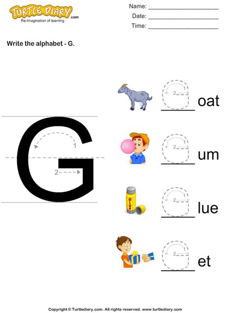 Download And Print Turtle Diarys Write Alphabet G In Uppercase