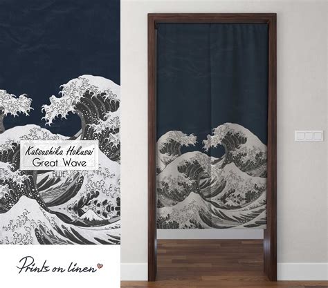 Noren Curtain The Great Wave Japanese Noren Door Curtain Etsy