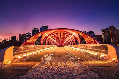 Illuminated Walkway On The Peace Bridge Editorial Photography Image