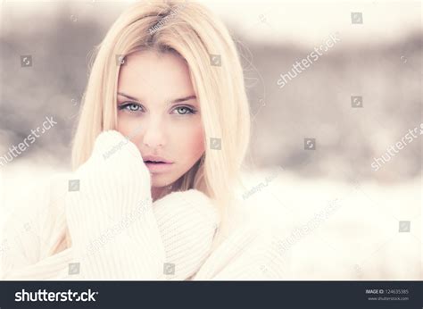 Beautiful Blonde Freezing Outdoors Winter Stock Photo