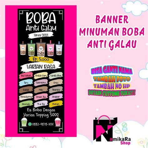 Jual Banner Spanduk Backdrop Minuman Boba Viral Anti Galau Cetak Spanduk Boba Murah Banner