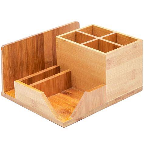 Bamboo Desk Organizer Wood All In One Desktop Organizer With Pen Mail