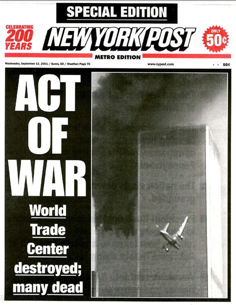 Photos Newspaper Front Pages Show Day After 911 Terror Attack