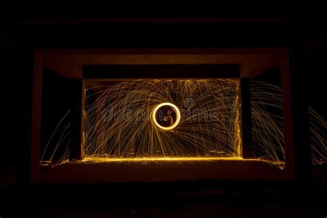 Pattern Made With Burning Of Steel Wool In Night Stock Photo Image Of