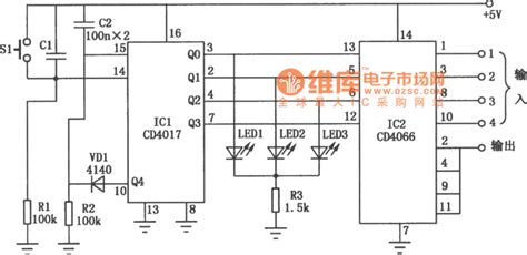 Circuit Of Electronic Selector Switch Composed Of Cd4017 And Cd4066