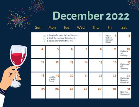 December 2022 Monthly Calendar Template In Psd Illustrator Word