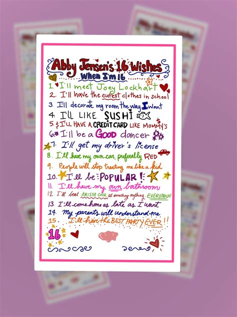 16 Wishes Abbys List Sticker Etsy