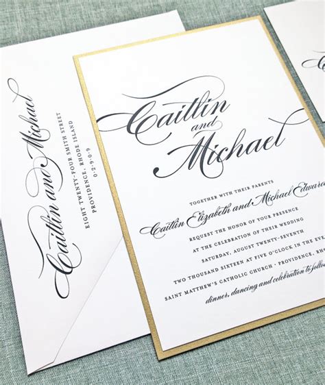 Caitlin Script Metallic Gold Layered Wedding Invitation Sample Custom Elegant Formal Classic