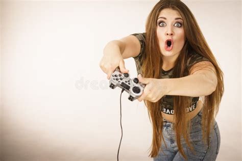 Gamer Woman Holding Gaming Pad Stock Image Image Of Gamer Young