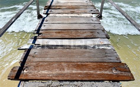 Sea Wooden Relax Bridge In The Morning Stock Image Colourbox