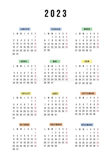 French Calendar 2023 Year Vector Stationery Square Calendar Week