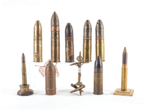 10 Pcs Wwi Trench Art Shells Ct Firearms Auction