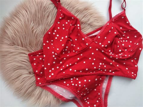 red polka dot lingerie set long line bralette top cozy high waist briefs retro pin up