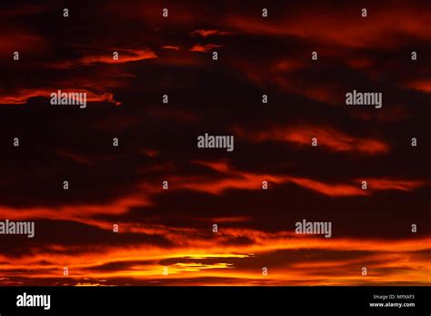 Nubes Rojas Al Atardecer Como Un Ardiente Cielo De Una Puesta De Sol