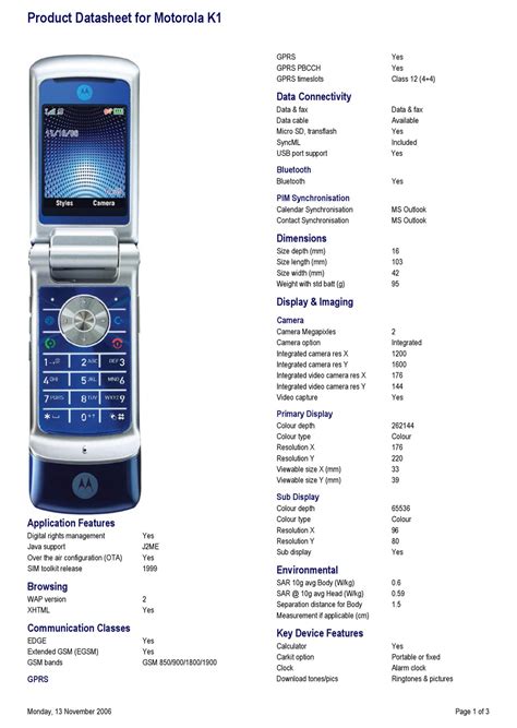 Motorola Krzr K1 Datasheet Pdf Download Manualslib