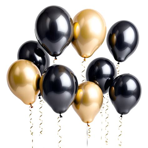 3d Realistic Helium Black And Gold Balloons Isolated Ai Generative