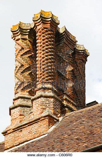 Decorative Chimneys Built From Sculpted Bricks In The Jacobean Style On