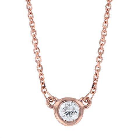 14K Rose Gold Round Diamond Solitaire Bezel Set Necklace 18 Borsheims