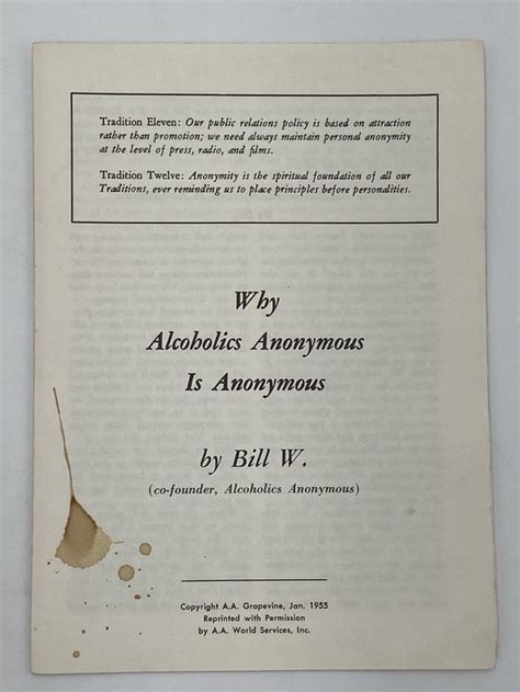 Why Alcoholics Anonymous Is Anonymous By Bill W 1972 Aa Pamphlet