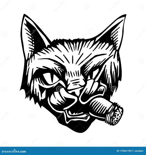 Gangster Mafia Feline Cat Criminal Character Portrait Vector Black