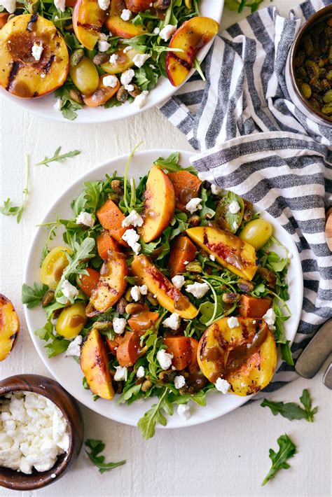 Grilled Peach And Sweet Potato Arugula Salad Simply Scratch