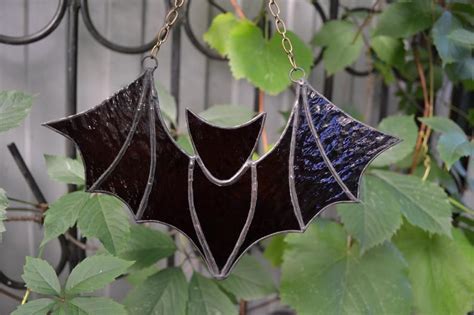 Stained Glass Bat Suncatcher Bat Stained Glass Window Etsy Stained Glass Window Hanging