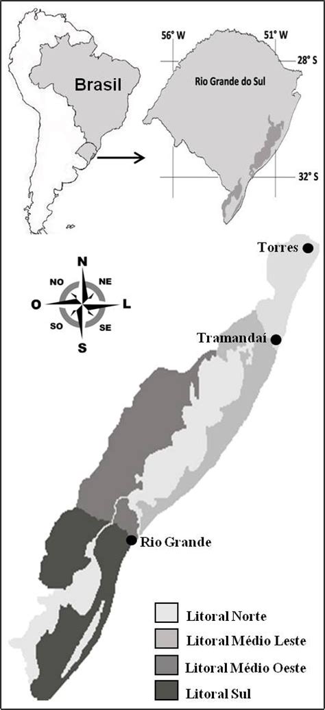 Mapa da área de estudo com a divisão da zona costeira do Rio Grande do Download Scientific