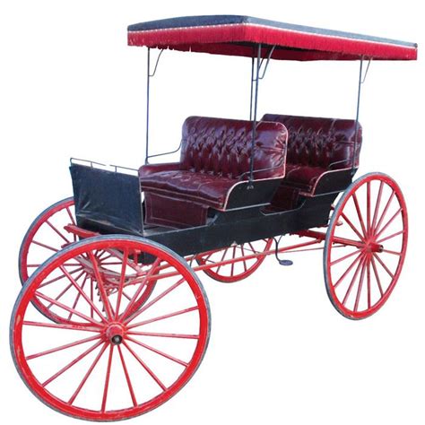 Horse Drawn Carriage 2 Seater Wrubber Tires And Red Fringed Top Early